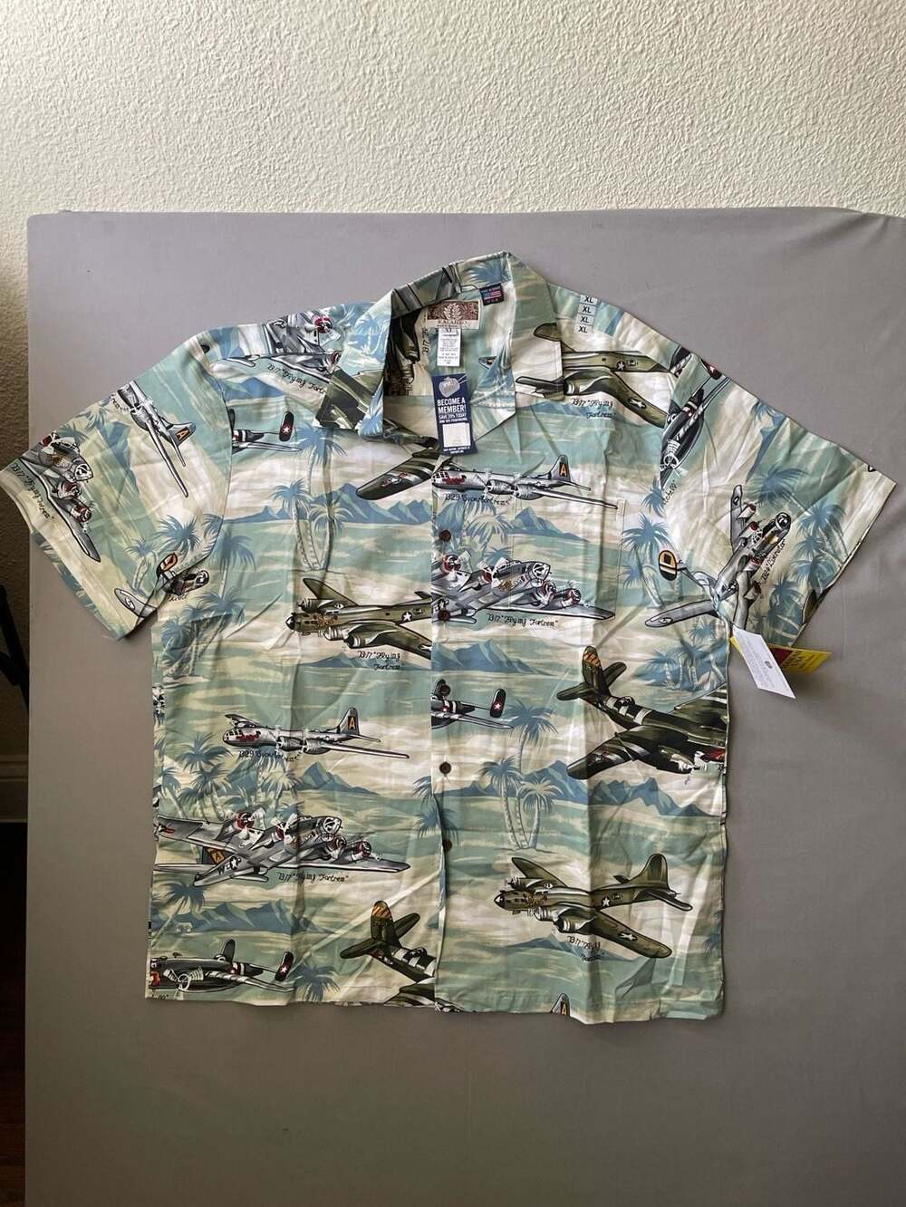 Kalaheo WWII Military Bomber Aircraft Hawaiian Shirt Size XL Made in Hawaii